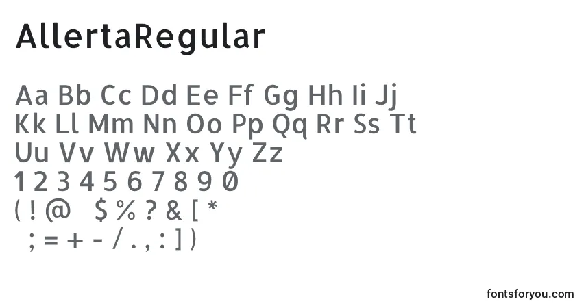 characters of allertaregular font, letter of allertaregular font, alphabet of  allertaregular font