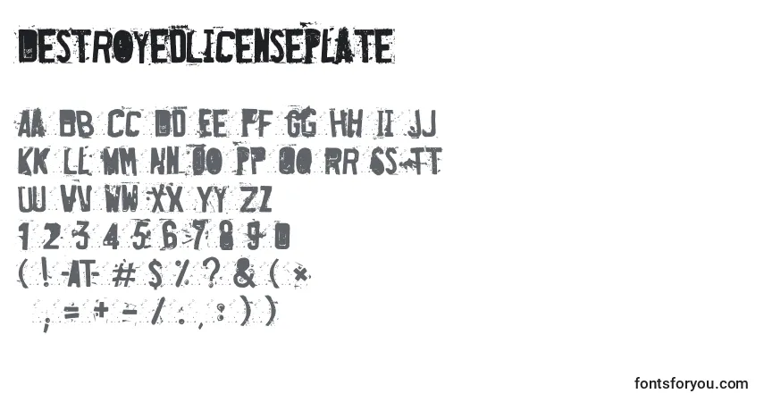 A fonte DestroyedLicensePlate – alfabeto, números, caracteres especiais