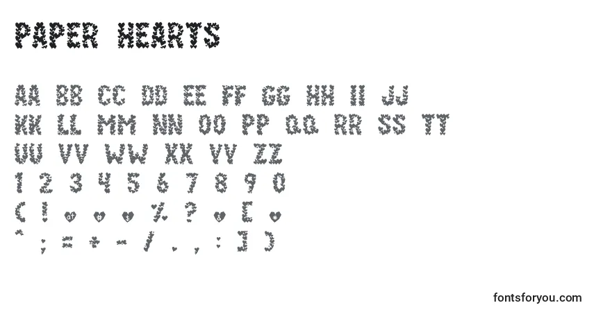 Czcionka Paper Hearts – alfabet, cyfry, specjalne znaki