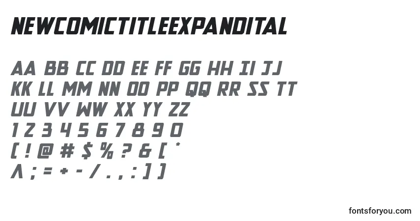 Schriftart Newcomictitleexpandital – Alphabet, Zahlen, spezielle Symbole