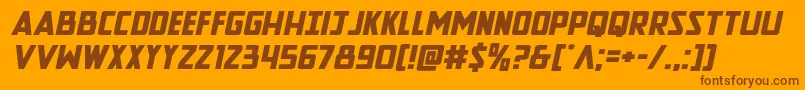Newcomictitleexpandital-Schriftart – Braune Schriften auf orangefarbenem Hintergrund