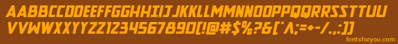 Newcomictitleexpandital-Schriftart – Orangefarbene Schriften auf braunem Hintergrund