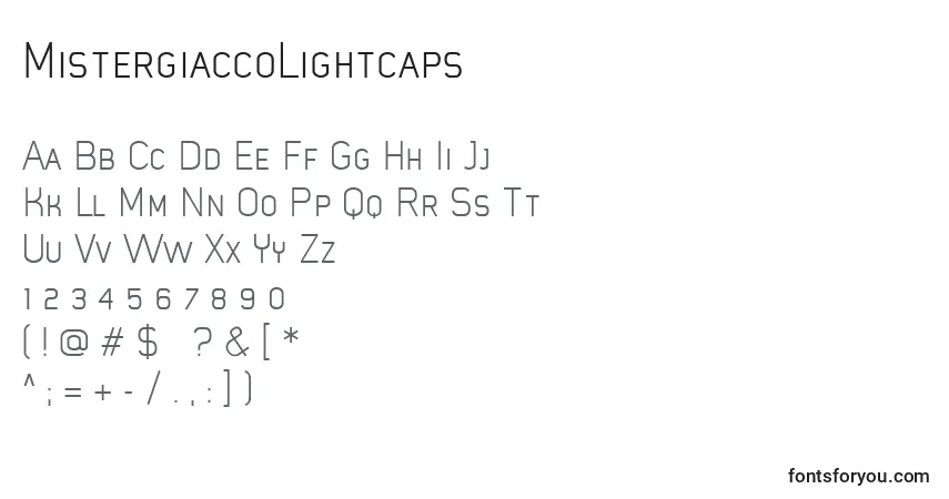 A fonte MistergiaccoLightcaps – alfabeto, números, caracteres especiais
