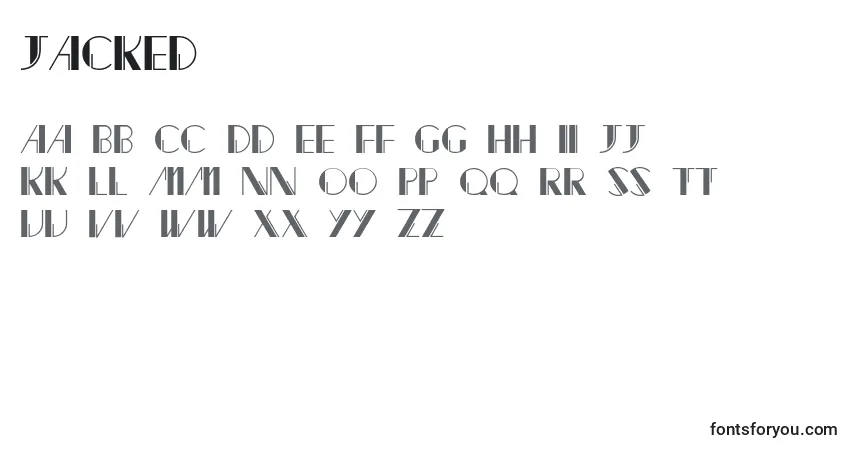 Czcionka Jacked – alfabet, cyfry, specjalne znaki