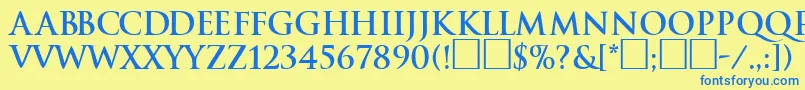 フォントTraditionBoldDb – 青い文字が黄色の背景にあります。