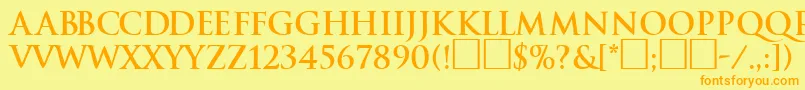 フォントTraditionBoldDb – オレンジの文字が黄色の背景にあります。