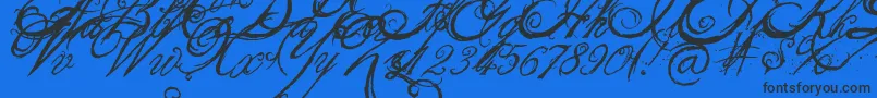 TheKing26QueenFont-Schriftart – Schwarze Schriften auf blauem Hintergrund