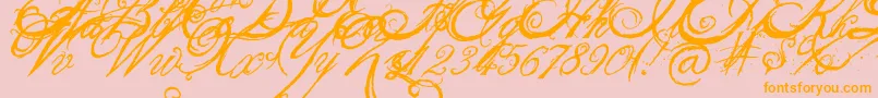 Więcej informacji o czcionce TheKing26QueenFont Czcionka TheKing26QueenFont – pomarańczowe czcionki na różowym tle