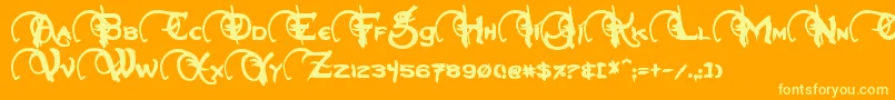 NeverwinterBold-Schriftart – Gelbe Schriften auf orangefarbenem Hintergrund