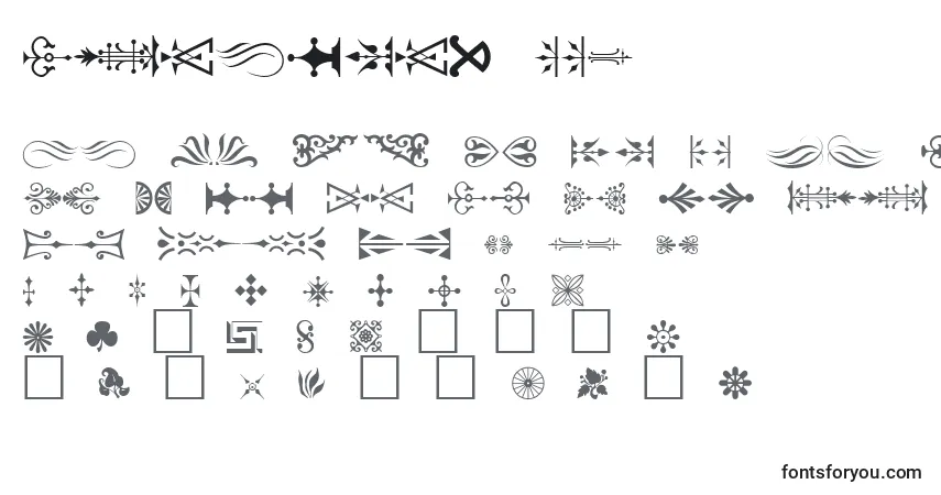 A fonte Ornament ffy – alfabeto, números, caracteres especiais