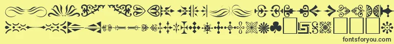 Ornament ffy-Schriftart – Schwarze Schriften auf gelbem Hintergrund