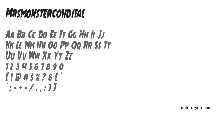 Schriftart Mrsmonstercondital – Alphabet, Zahlen, spezielle Symbole