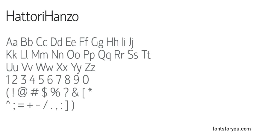 Czcionka HattoriHanzo – alfabet, cyfry, specjalne znaki