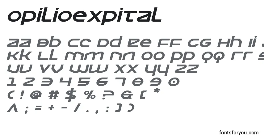 Schriftart Opilioexpital – Alphabet, Zahlen, spezielle Symbole