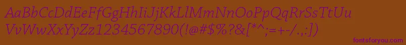 ChaparralproLightit Font – Purple Fonts on Brown Background