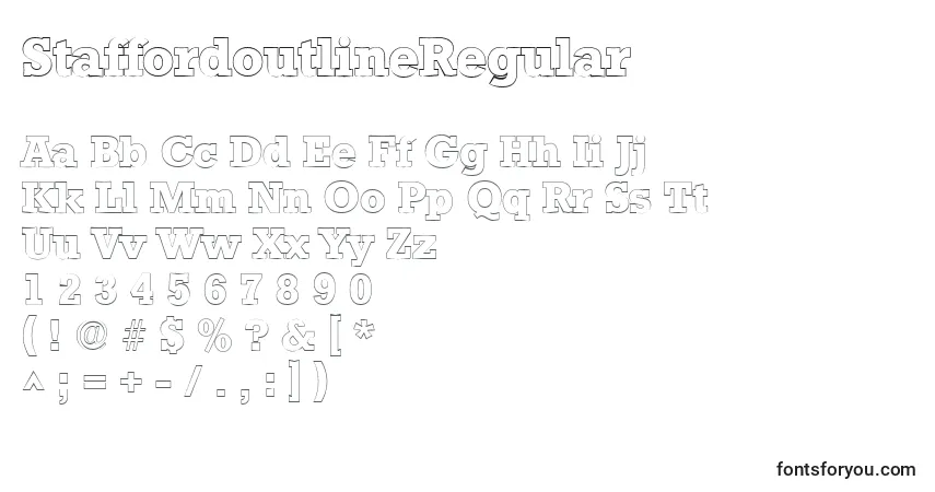 Czcionka StaffordoutlineRegular – alfabet, cyfry, specjalne znaki