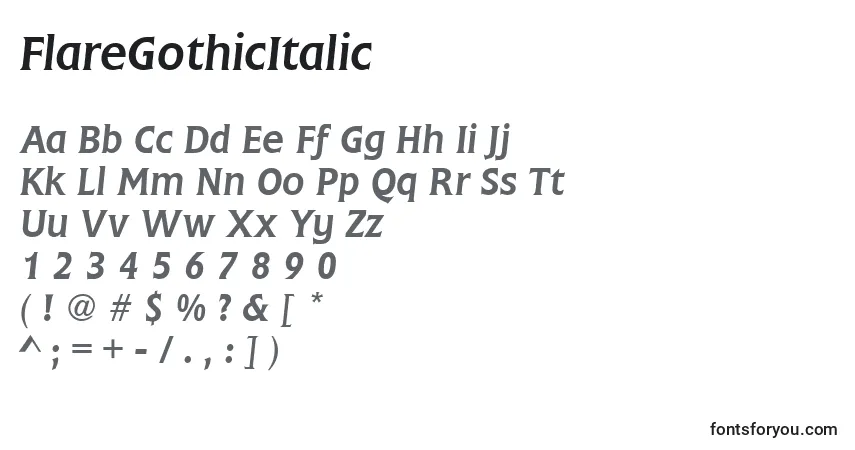 Police FlareGothicItalic - Alphabet, Chiffres, Caractères Spéciaux