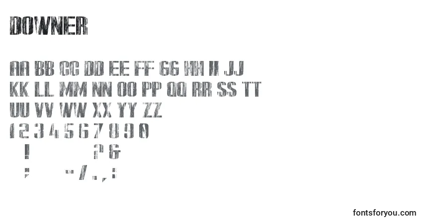 A fonte Downer – alfabeto, números, caracteres especiais