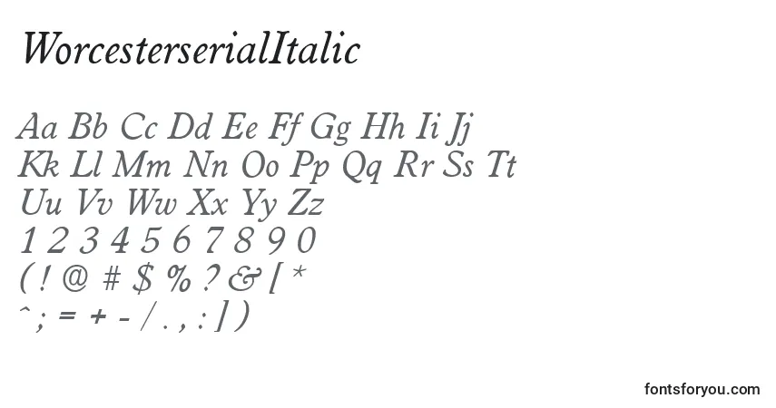 WorcesterserialItalic-fontti – aakkoset, numerot, erikoismerkit