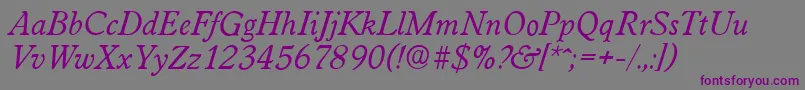 WorcesterserialItalic-fontti – violetit fontit harmaalla taustalla