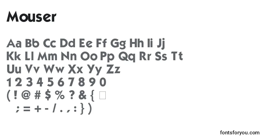 Schriftart Mouser – Alphabet, Zahlen, spezielle Symbole