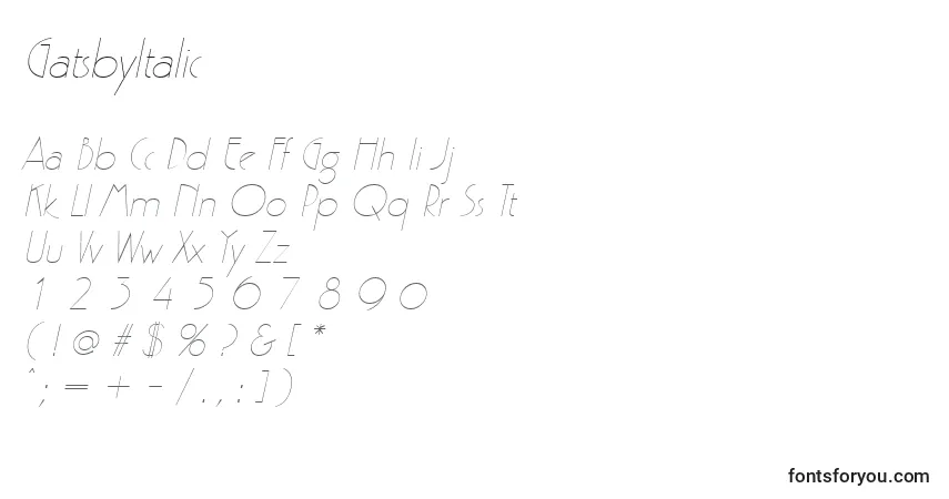 Шрифт GatsbyItalic – алфавит, цифры, специальные символы