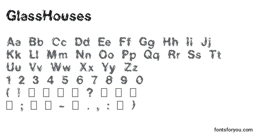 Schriftart GlassHouses – Alphabet, Zahlen, spezielle Symbole