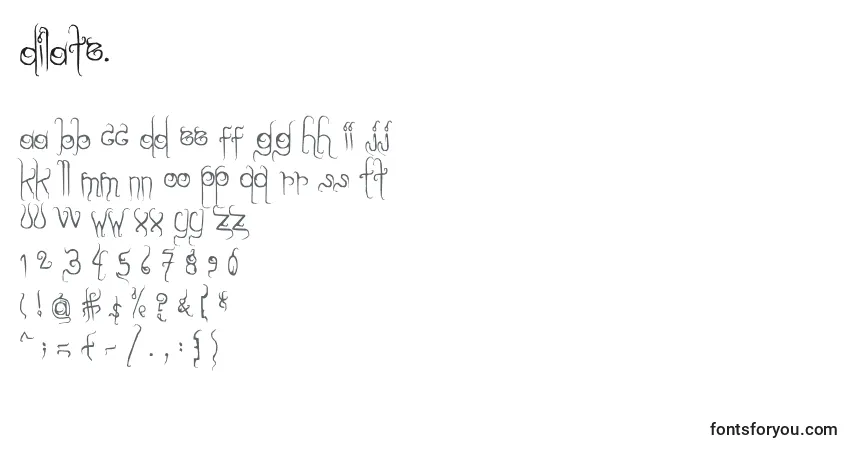 Czcionka Dilate. – alfabet, cyfry, specjalne znaki