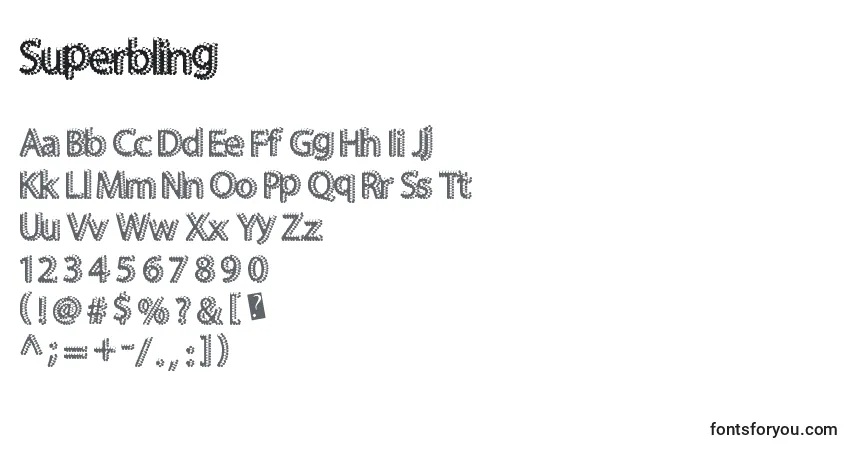 Czcionka Superbling – alfabet, cyfry, specjalne znaki