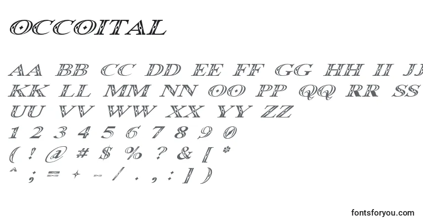 Schriftart Occoital – Alphabet, Zahlen, spezielle Symbole