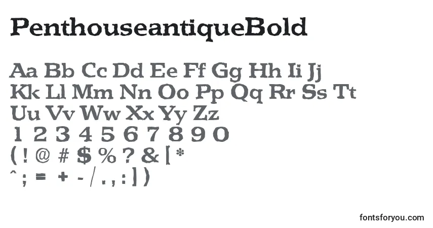 Шрифт PenthouseantiqueBold – алфавит, цифры, специальные символы