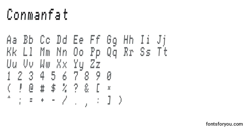 A fonte Conmanfat – alfabeto, números, caracteres especiais