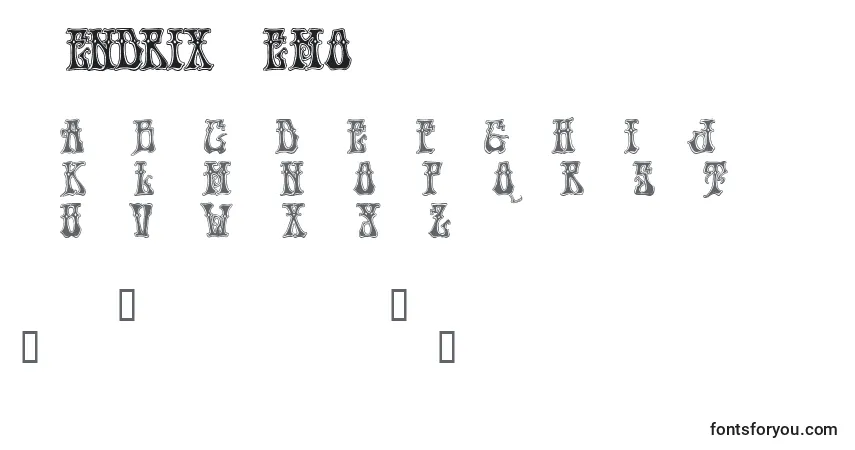 Шрифт HendrixDemo – алфавит, цифры, специальные символы