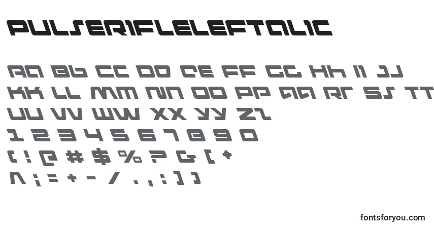 A fonte PulseRifleLeftalic – alfabeto, números, caracteres especiais
