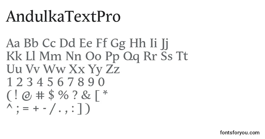 Schriftart AndulkaTextPro – Alphabet, Zahlen, spezielle Symbole
