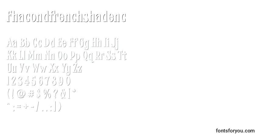 Czcionka Fhacondfrenchshadenc – alfabet, cyfry, specjalne znaki