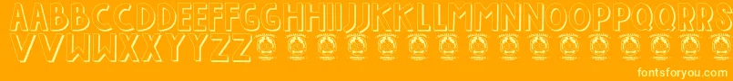 Indahpapuaku-Schriftart – Gelbe Schriften auf orangefarbenem Hintergrund