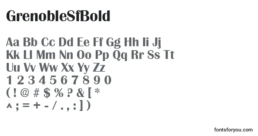 Czcionka GrenobleSfBold – alfabet, cyfry, specjalne znaki