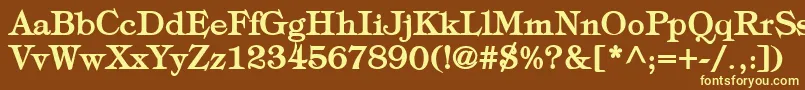 TypographyTimesBold-fontti – keltaiset fontit ruskealla taustalla