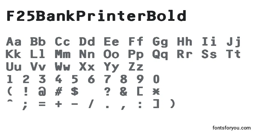 Шрифт F25BankPrinterBold – алфавит, цифры, специальные символы