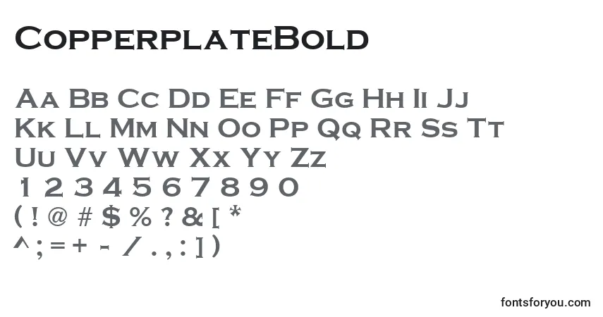 A fonte CopperplateBold – alfabeto, números, caracteres especiais