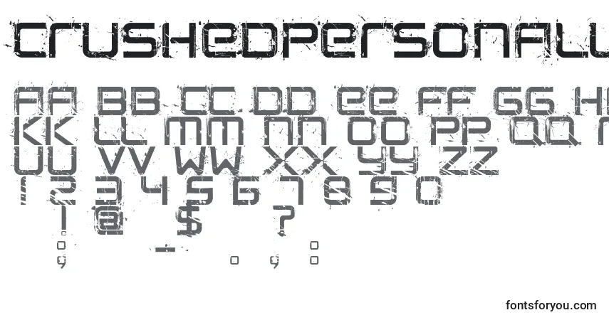 A fonte CrushedPersonalUseOnly – alfabeto, números, caracteres especiais