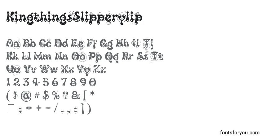 Czcionka KingthingsSlipperylip – alfabet, cyfry, specjalne znaki
