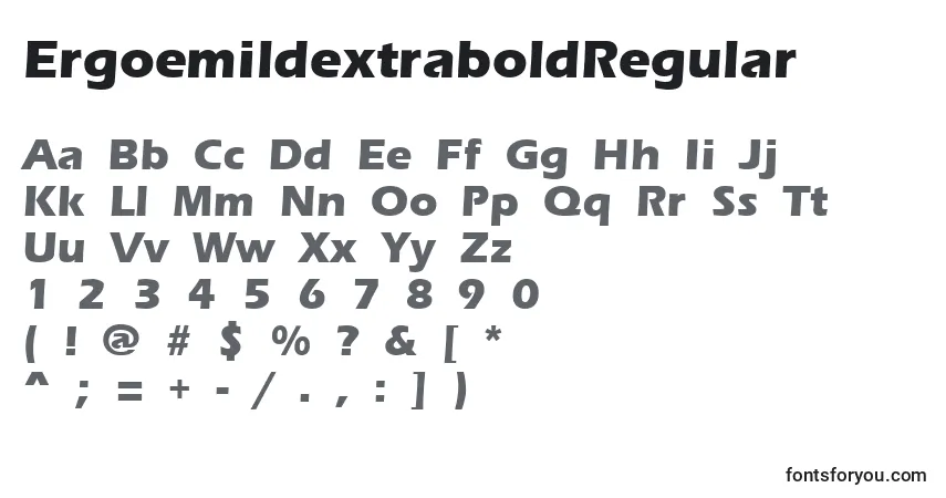 A fonte ErgoemildextraboldRegular – alfabeto, números, caracteres especiais