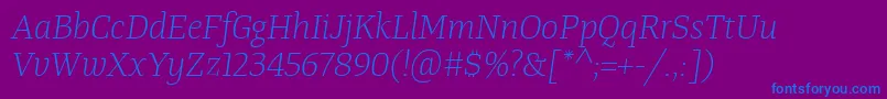 フォントTangerserifmediumulLightitalic – 紫色の背景に青い文字