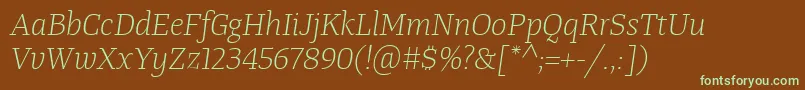 Fonte TangerserifmediumulLightitalic – fontes verdes em um fundo marrom
