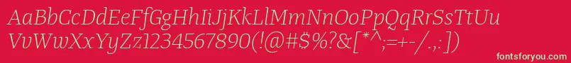 フォントTangerserifmediumulLightitalic – 赤い背景に緑の文字