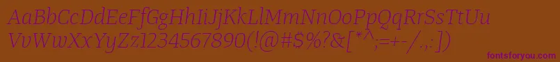 TangerserifmediumulLightitalic Font – Purple Fonts on Brown Background