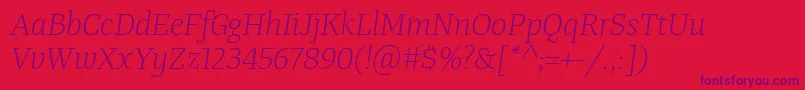 フォントTangerserifmediumulLightitalic – 赤い背景に紫のフォント