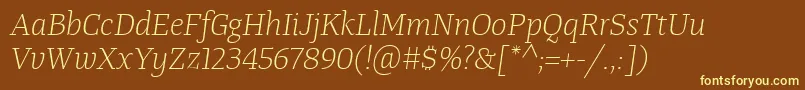 TangerserifmediumulLightitalic-fontti – keltaiset fontit ruskealla taustalla